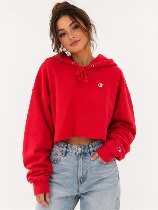 Champion Tops - Champion Women's Red Cropped Pullover Hoodie Small Oversized